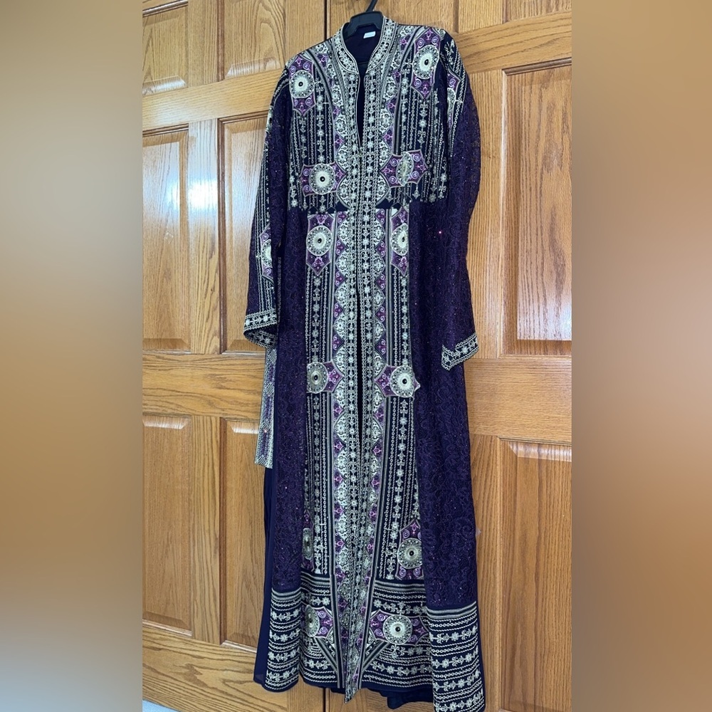 Women’s Plus Size 3pc Abaya Thobe Kaftan Purple Embroidery Dress Sz 6 US 22W 3X - Picture 6 of 16